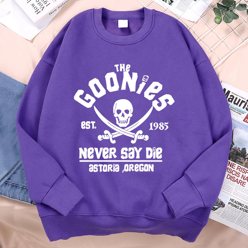 The Goonies Never Say Die Printing Hoody Man Hip Hop O-Neck Menswear Fashion Fitness Hoodie Crewneck Loose Fleece Sweatshirt