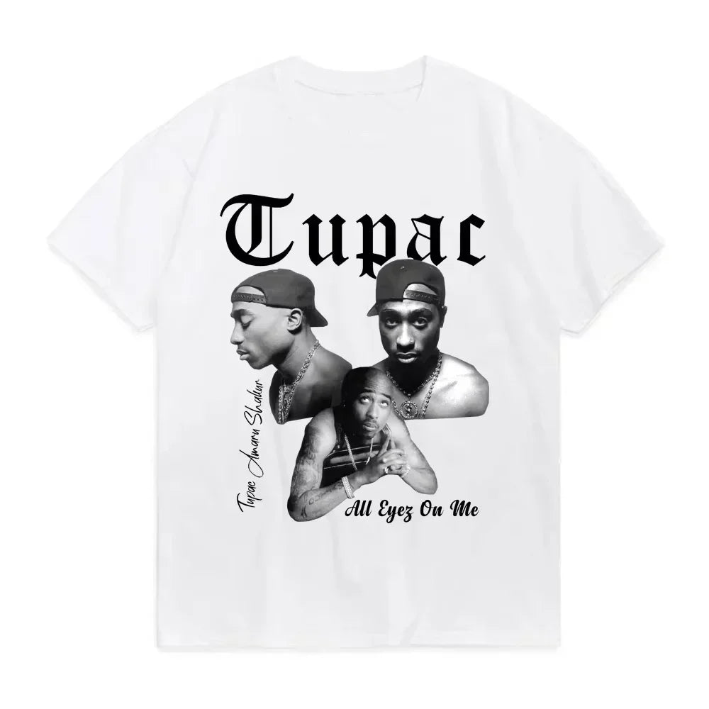 2026 Summer Fashion T-shirt Rapper Tupac Top Hip Hop Street Wear Oversized Short Sleeve T-shirt Men's And Women's T-shirts