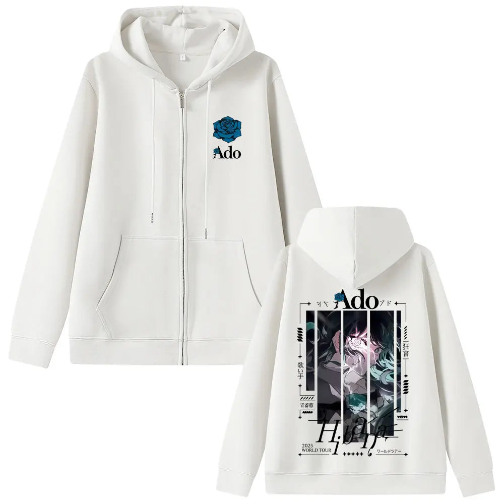 Ado World Tour 2025 Hibana Zipper Hoodie Men Women Fashion Japanese Style Zip Up Jacket Unisex Casual Vintage Zip Up Sweatshirt