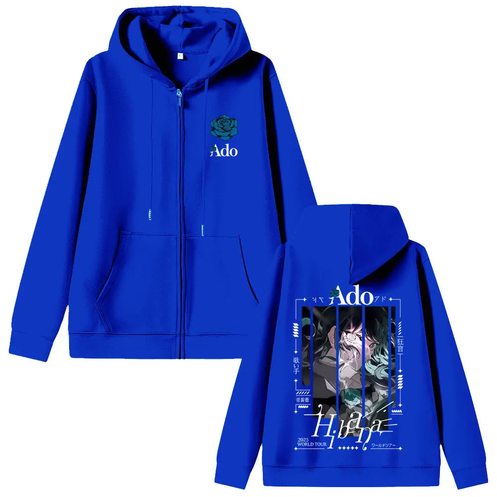 Ado World Tour 2025 Hibana Zipper Hoodie Men Women Fashion Japanese Style Zip Up Jacket Unisex Casual Vintage Zip Up Sweatshirt