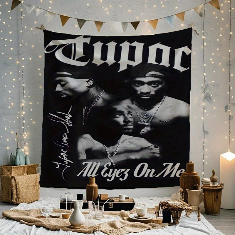 Tupac Tribute Tapestry with Iconic "All Eyez on Me" Design, Perfect for Fans and Ideal for Adding a Touch of Hip-Hop History