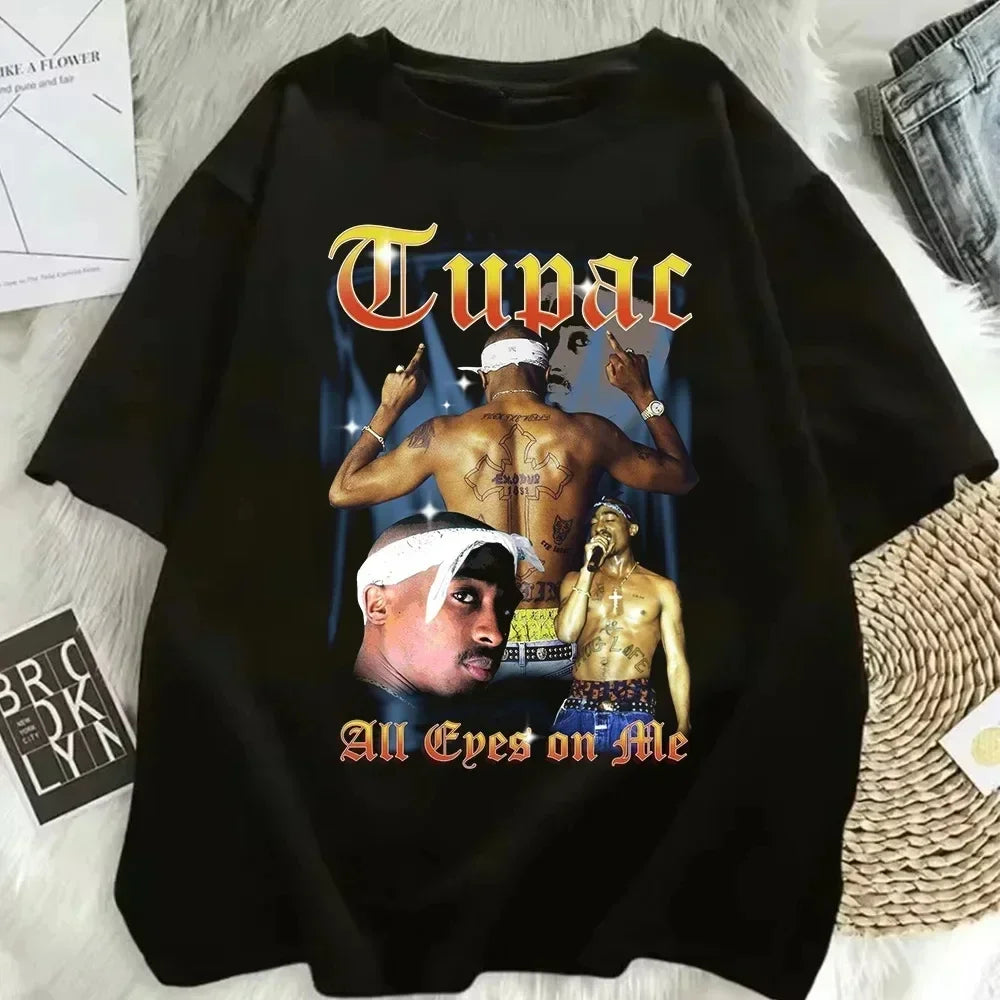 2026 Summer Fashion T-shirt Rapper Tupac Top Hip Hop Street Wear Oversized Short Sleeve T-shirt Men's And Women's T-shirts