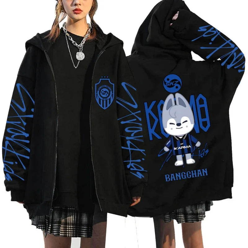 Popular SKZOO Stray Kids Cute Cartoon Surrounding Harajuku Printed Hoodie Loose-fitting Zip-up Hoodie Christmas Birthday Gifts