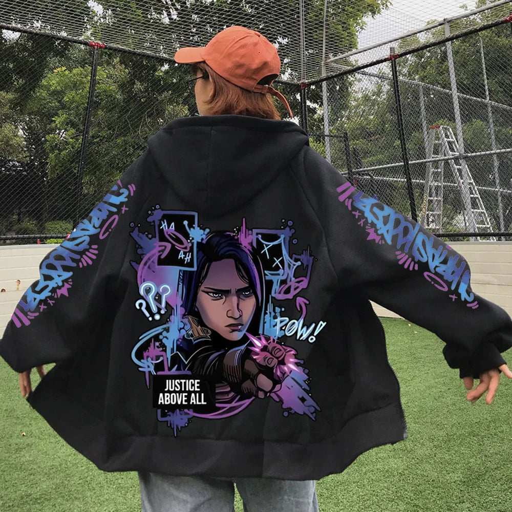 2025 Anime Arcane Vi Zipper Hoodie Harajuku Pullover Tops Long Sleeve Loose Casual Sweatshirts