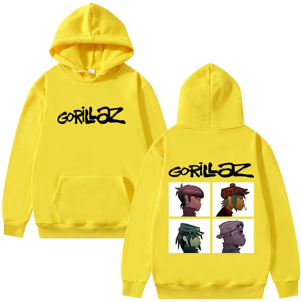 The Gorillaz Rock Band's Fashion Album Features Pattern Prints on Men's Hoodies Sweatshirts Hip-hop Alternative Retro Pullovers