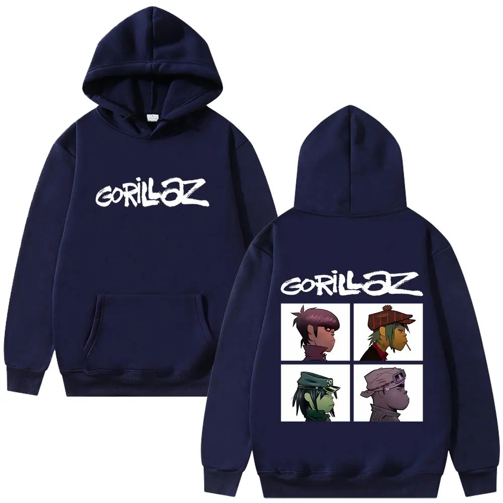The Gorillaz Rock Band's Fashion Album Features Pattern Prints on Men's Hoodies Sweatshirts Hip-hop Alternative Retro Pullovers
