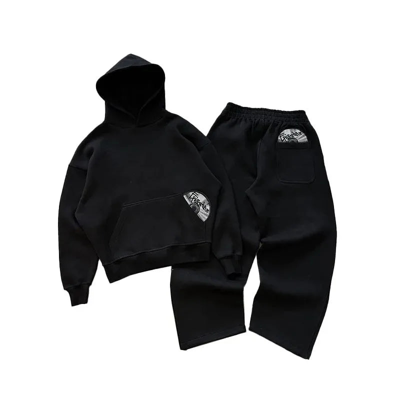 Trendy High Street Retro Casual Streetwear Men's Sports Suit Y2K Harajuku Embroidered Hoodie men Hip-hop Loose Sweatpants
