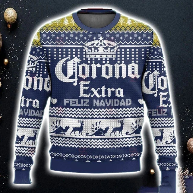 2025 New CORONA EXTRA Christmas Gift Ugly Sweater Hot Selling Merry Christmas Fashion 3D Printed Oversized O-neck Pullover shirt