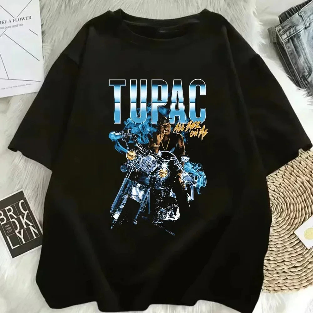 2026 Summer Fashion T-shirt Rapper Tupac Top Hip Hop Street Wear Oversized Short Sleeve T-shirt Men's And Women's T-shirts