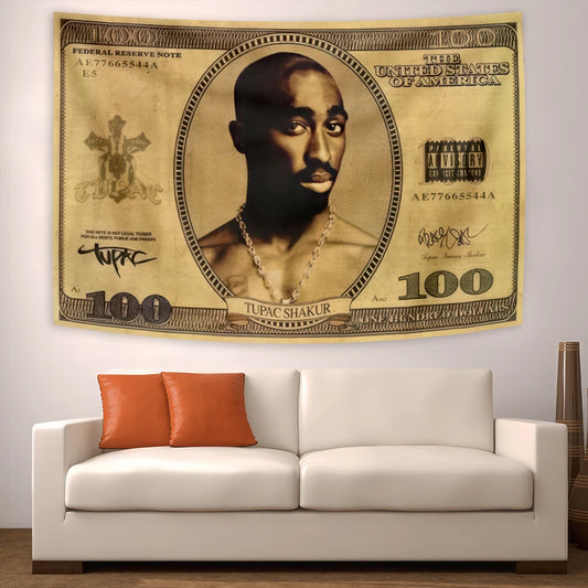 1pc Tupac Shakurs Rapper Flag Singer Songs Dollar 2pac Tin Tapestry Plate Sign Wall Man Cave Decoration Man Cave Art