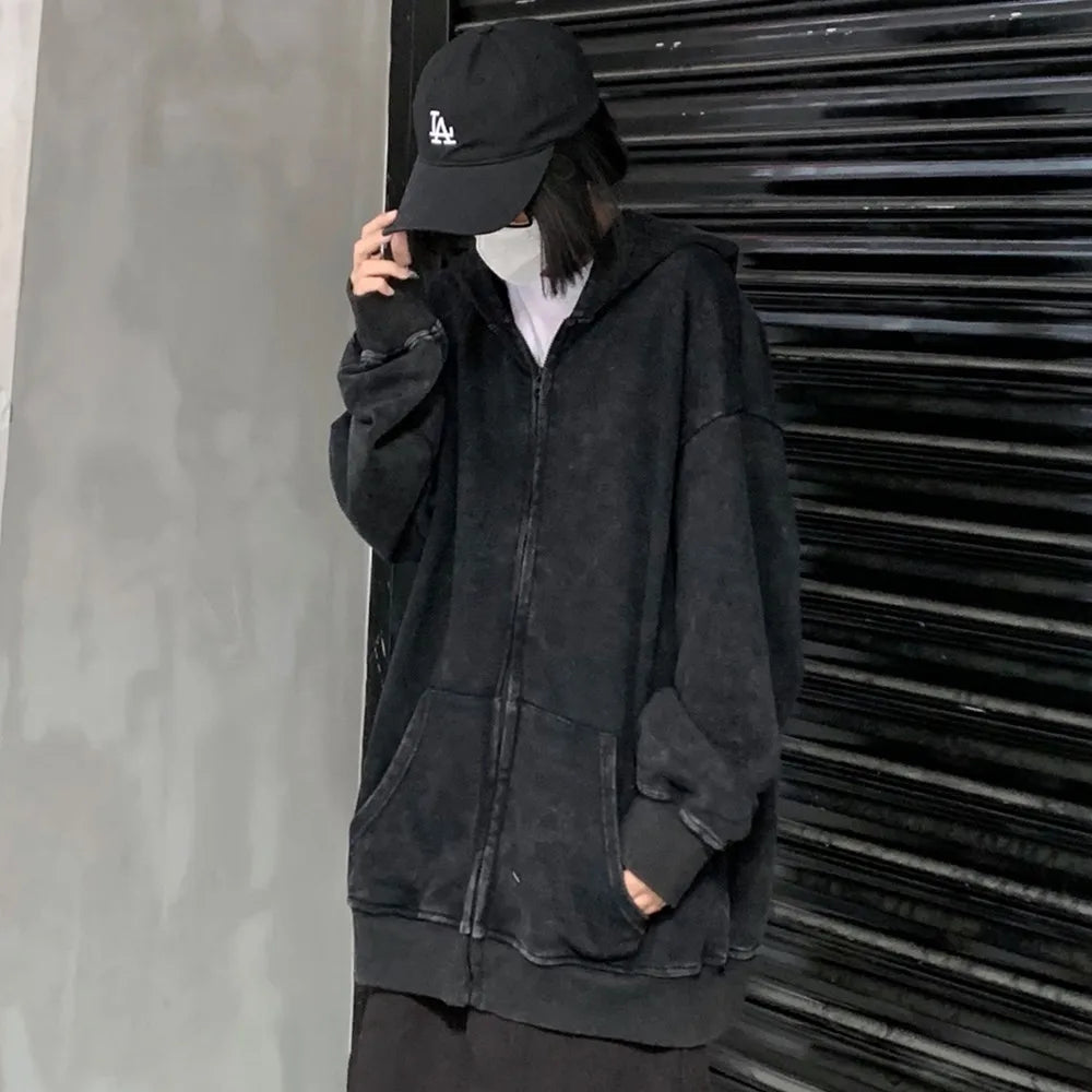 Anime Berserk Wash Zip Up Hoodie Harajuku Retro Gothic Graphic Jacket Hooded Sweatshirt Cotton Hip Hop Men Women Hoody Coat