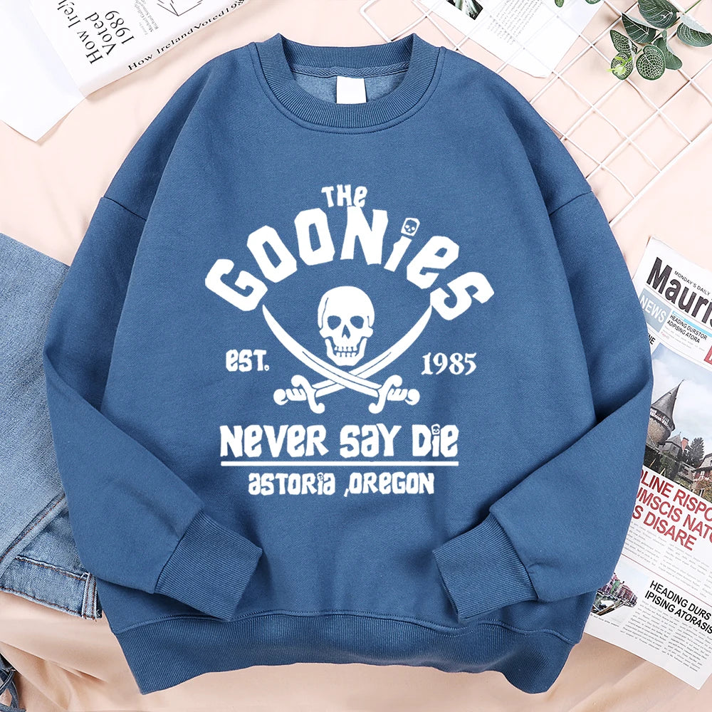 The Goonies Never Say Die Printing Hoody Man Hip Hop O-Neck Menswear Fashion Fitness Hoodie Crewneck Loose Fleece Sweatshirt