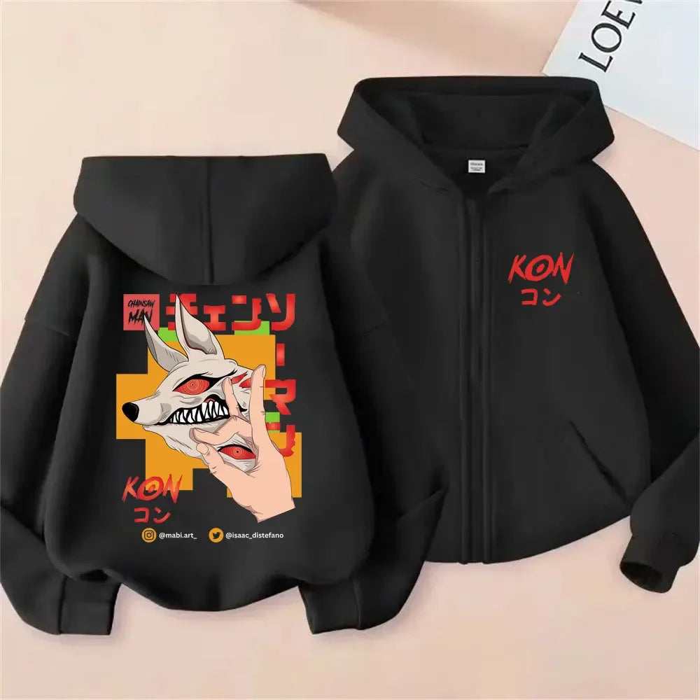 Anime Chainsaw Man Washed Retro Zipper Hoodie Cartoon Denji Pochita Funny Graphic Zip Up Jacket Men Women Manga Oversized Coat