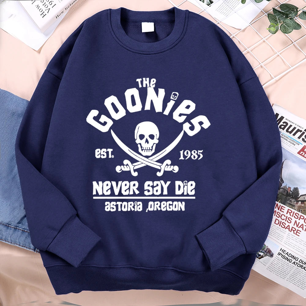 The Goonies Never Say Die Printing Hoody Man Hip Hop O-Neck Menswear Fashion Fitness Hoodie Crewneck Loose Fleece Sweatshirt