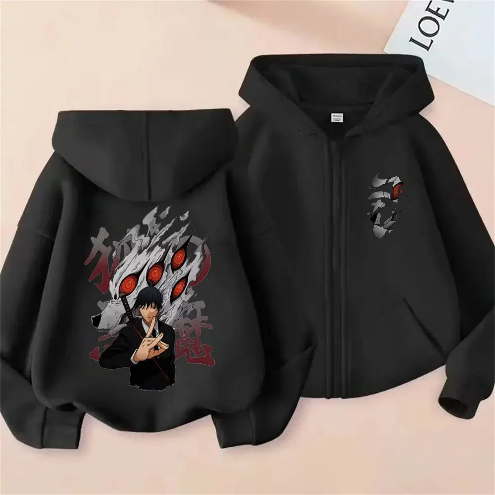 Anime Chainsaw Man Washed Retro Zipper Hoodie Cartoon Denji Pochita Funny Graphic Zip Up Jacket Men Women Manga Oversized Coat
