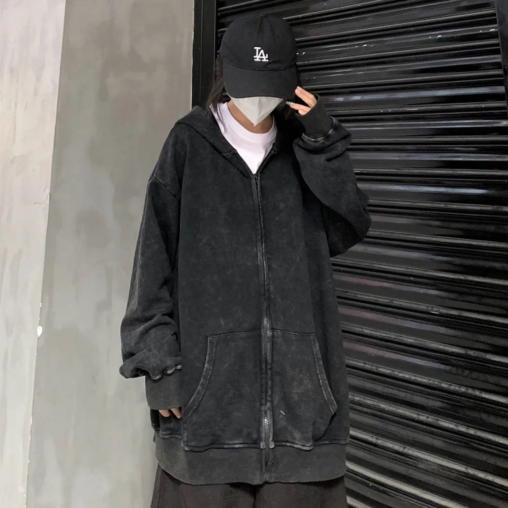 Anime Berserk Wash Zip Up Hoodie Harajuku Retro Gothic Graphic Jacket Hooded Sweatshirt Cotton Hip Hop Men Women Hoody Coat