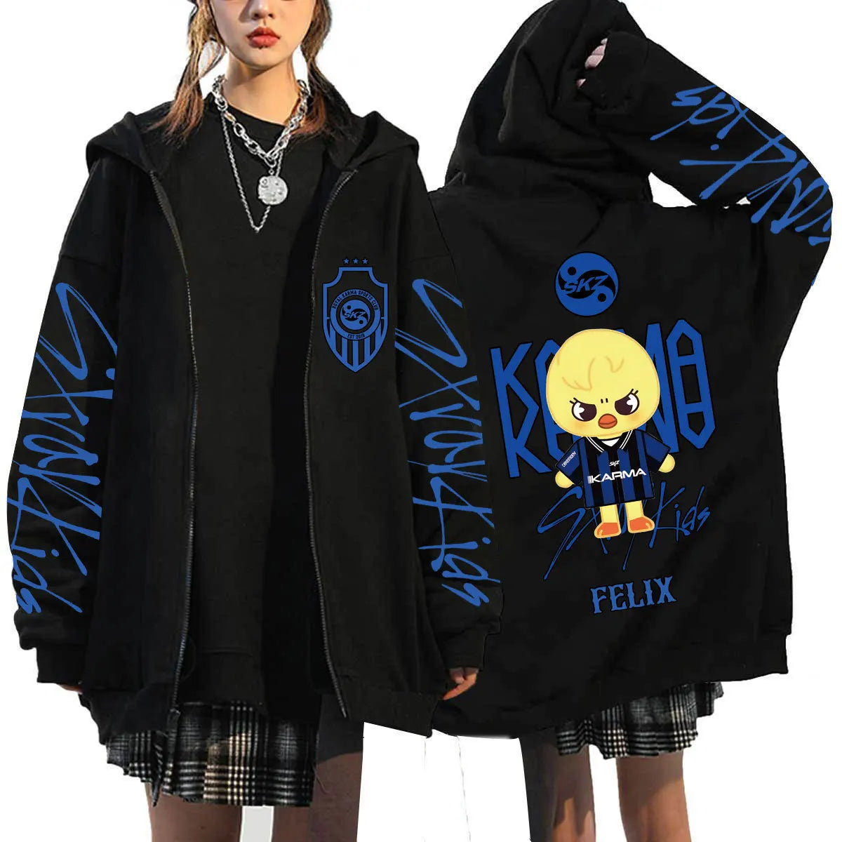 Popular SKZOO Stray Kids Cute Cartoon Surrounding Harajuku Printed Hoodie Loose-fitting Zip-up Hoodie Christmas Birthday Gifts