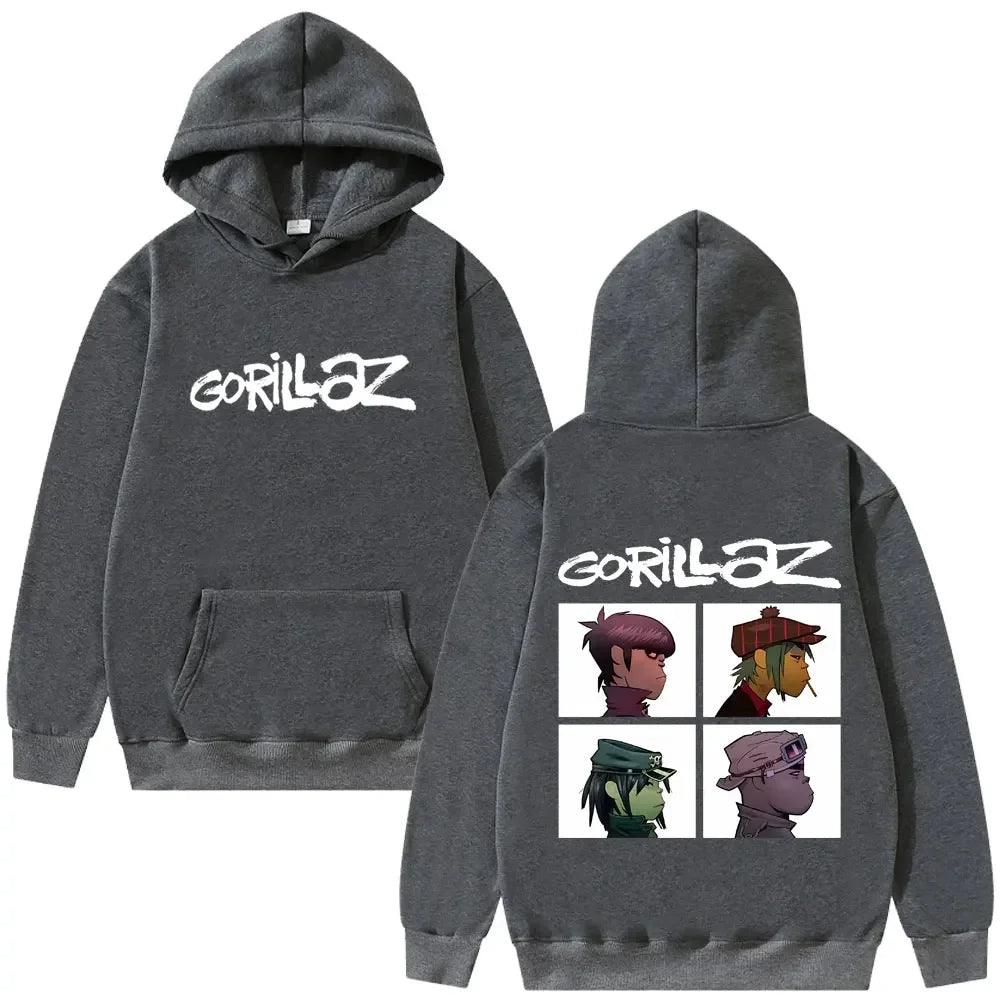 The Gorillaz Rock Band's Fashion Album Features Pattern Prints on Men's Hoodies Sweatshirts Hip-hop Alternative Retro Pullovers