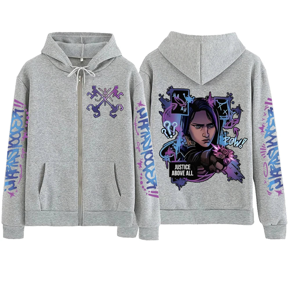 2025 Anime Arcane Vi Zipper Hoodie Harajuku Pullover Tops Long Sleeve Loose Casual Sweatshirts