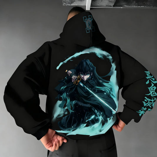 Demon Slayer Anime Autumn/Winter Hoodie Men's and Women's New Tokitou Muichirou Printed Harajuku Casual Loose Parent Child Top