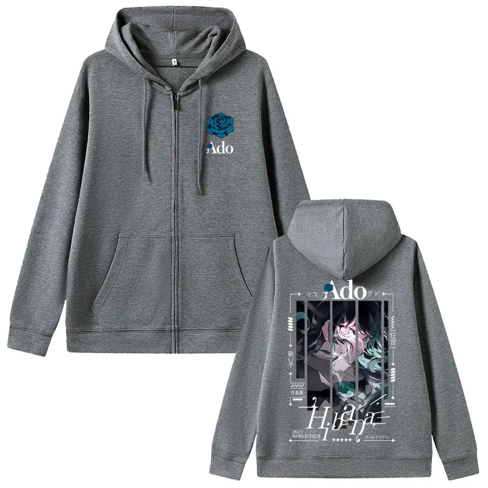 Ado World Tour 2025 Hibana Zipper Hoodie Men Women Fashion Japanese Style Zip Up Jacket Unisex Casual Vintage Zip Up Sweatshirt
