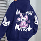 Mix And Match Cartoon Rabbit Prints Women Hoodie Pocket Streetwear Harajuku Loose Hoody All-Match Fleece Female Clothing