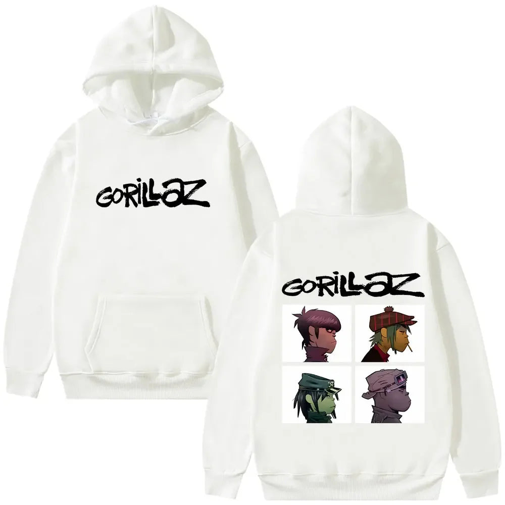 The Gorillaz Rock Band's Fashion Album Features Pattern Prints on Men's Hoodies Sweatshirts Hip-hop Alternative Retro Pullovers