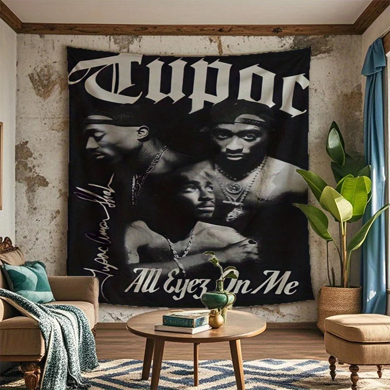Tupac Tribute Tapestry with Iconic "All Eyez on Me" Design, Perfect for Fans and Ideal for Adding a Touch of Hip-Hop History