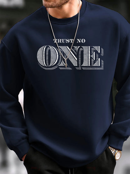 Men's autumn and winter fashionable casual loose fashion TRUST NO ONE print pullover long sleeved warm round neck sweatshirt