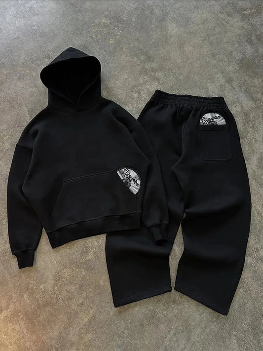 Trendy High Street Retro Casual Streetwear Men's Sports Suit Y2K Harajuku Embroidered Hoodie men Hip-hop Loose Sweatpants
