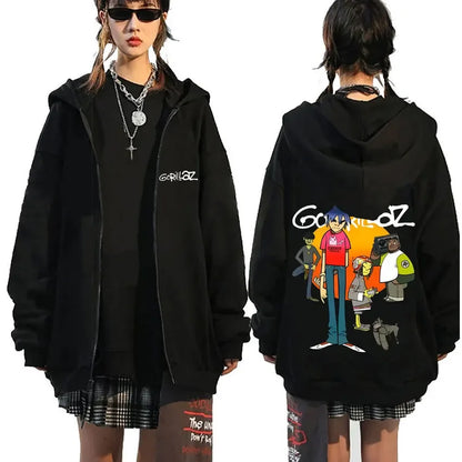 Rock Band Gorillaz Demon Days Eyes Graphic Zipper Hoodie Men Hip Hop Fashion Oversized Zip Up Jacket Unisex Zip Up Sweatshirt