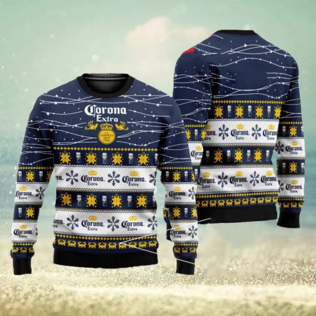 2025 New CORONA EXTRA Christmas Gift Ugly Sweater Hot Selling Merry Christmas Fashion 3D Printed Oversized O-neck Pullover shirt