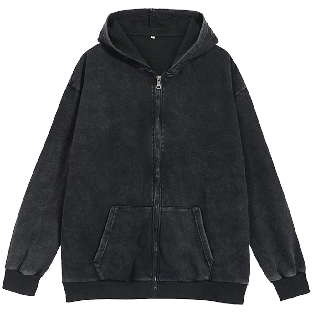 Anime Berserk Wash Zip Up Hoodie Harajuku Retro Gothic Graphic Jacket Hooded Sweatshirt Cotton Hip Hop Men Women Hoody Coat