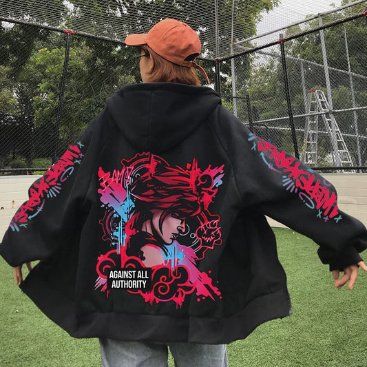 2025 Anime Arcane Vi Zipper Hoodie Harajuku Pullover Tops Long Sleeve Loose Casual Sweatshirts