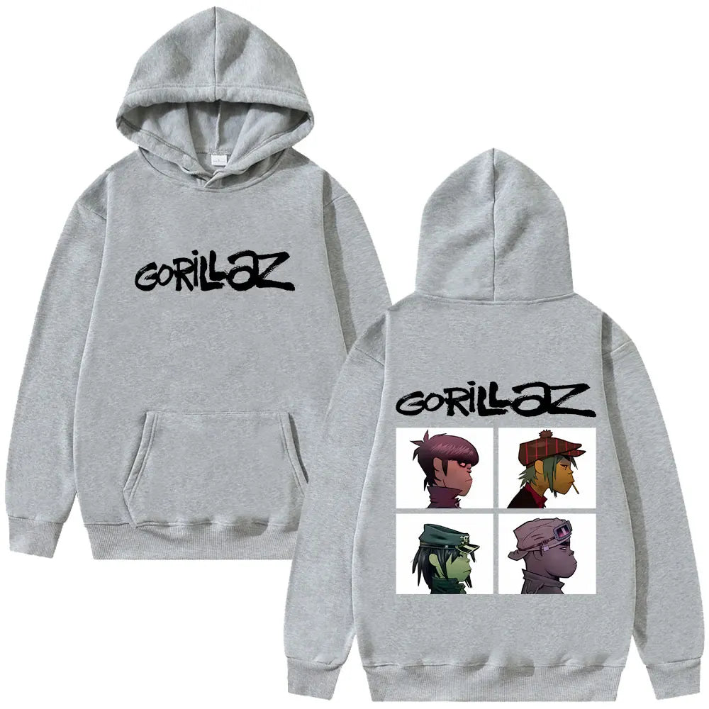 The Gorillaz Rock Band's Fashion Album Features Pattern Prints on Men's Hoodies Sweatshirts Hip-hop Alternative Retro Pullovers