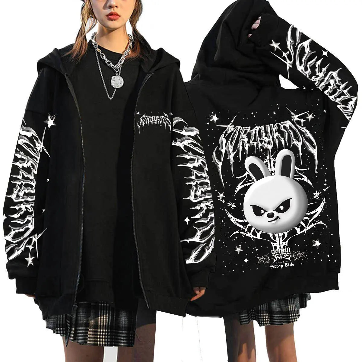 New Style SKZOO Stray Kids Cute Cartoon Surrounding Harajuku Printed Hoodie Loose-fitting Zip-up Hoodie Christmas Birthday Gifts
