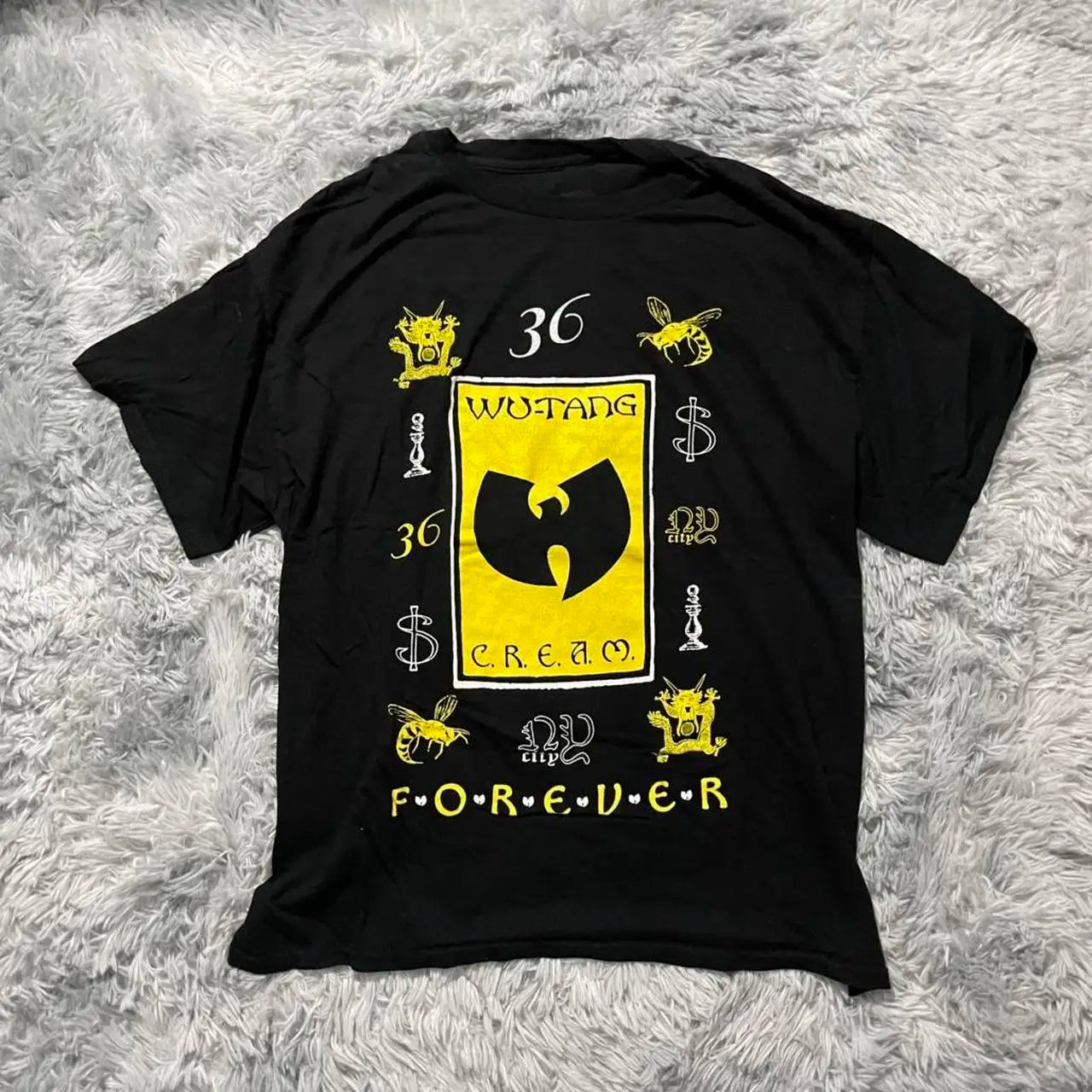 Wu-Tang Clan Black & Yellow Tee Men Women Cotton Oversized Short Sleeve Street Hip Hop Rap Wu Tang Top Tee Female Male Clothing