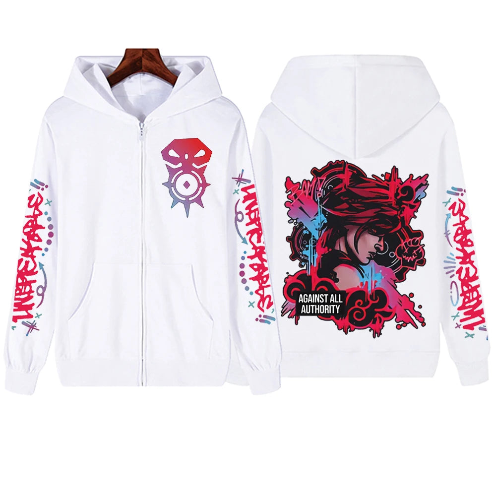 2025 Anime Arcane Vi Zipper Hoodie Harajuku Pullover Tops Long Sleeve Loose Casual Sweatshirts