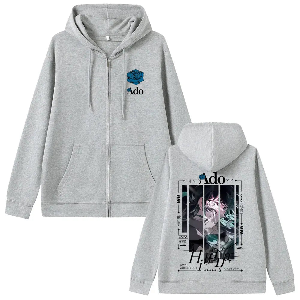 Ado World Tour 2025 Hibana Zipper Hoodie Men Women Fashion Japanese Style Zip Up Jacket Unisex Casual Vintage Zip Up Sweatshirt