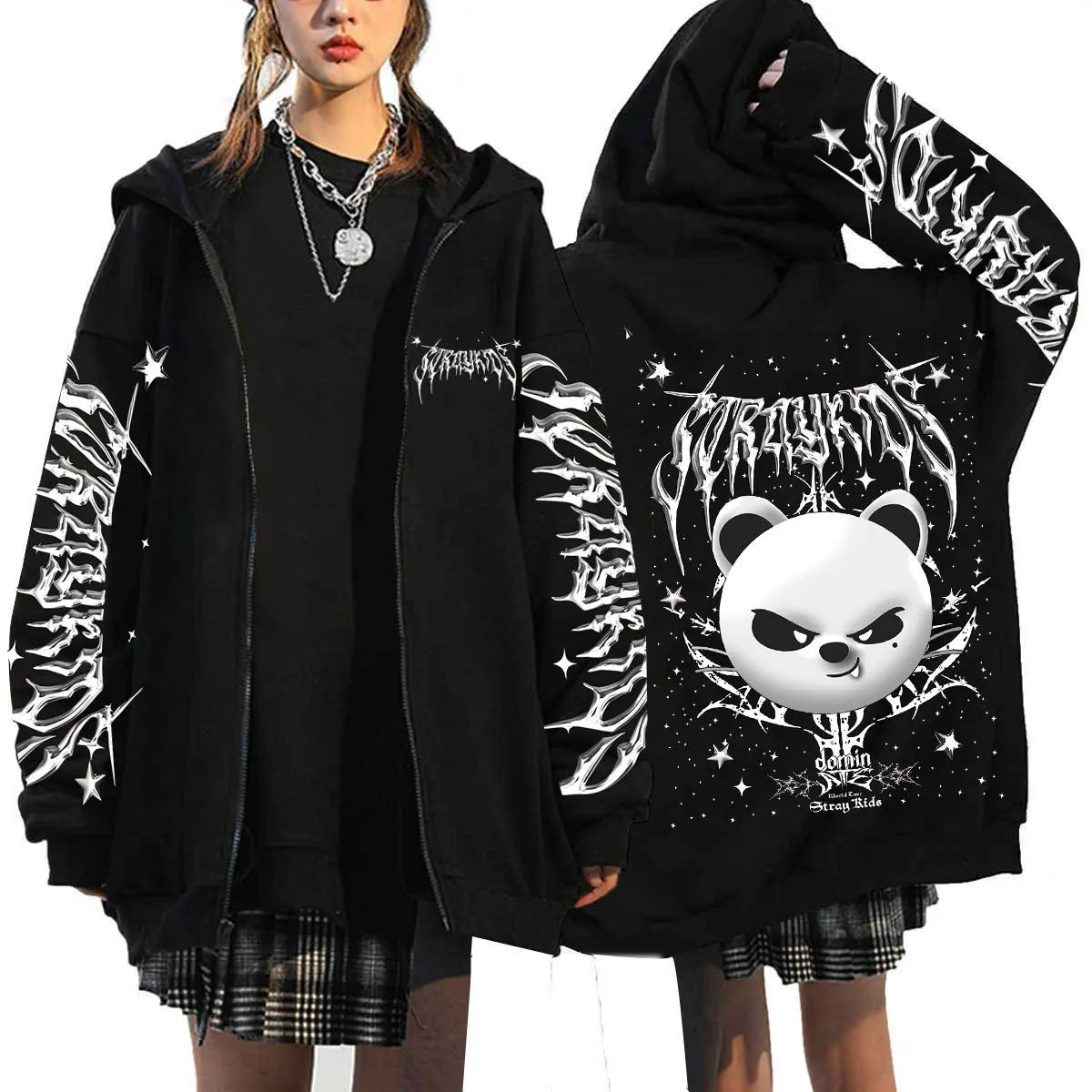 New Style SKZOO Stray Kids Cute Cartoon Surrounding Harajuku Printed Hoodie Loose-fitting Zip-up Hoodie Christmas Birthday Gifts