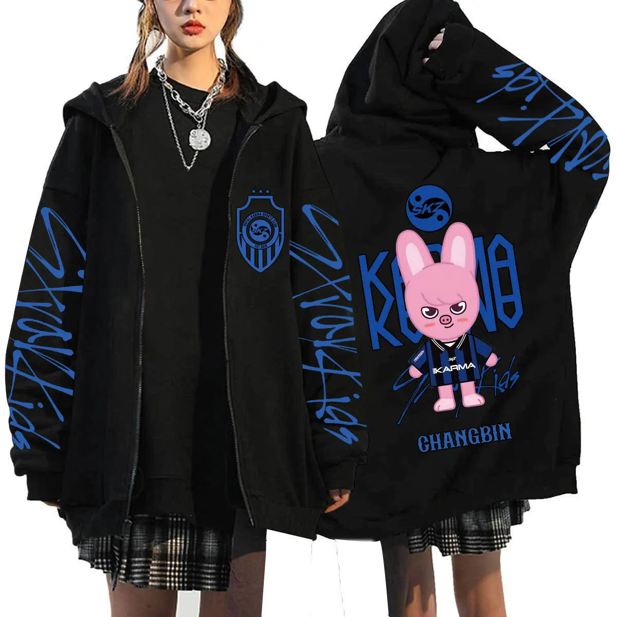 Popular SKZOO Stray Kids Cute Cartoon Surrounding Harajuku Printed Hoodie Loose-fitting Zip-up Hoodie Christmas Birthday Gifts
