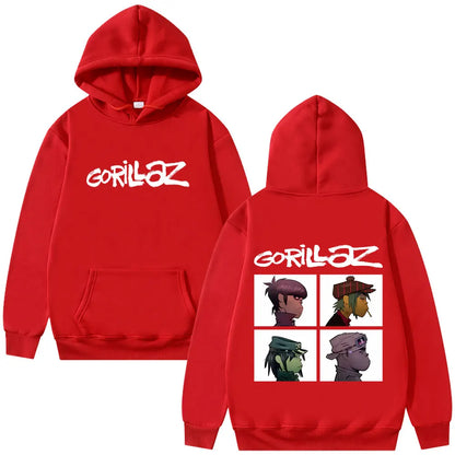 The Gorillaz Rock Band's Fashion Album Features Pattern Prints on Men's Hoodies Sweatshirts Hip-hop Alternative Retro Pullovers