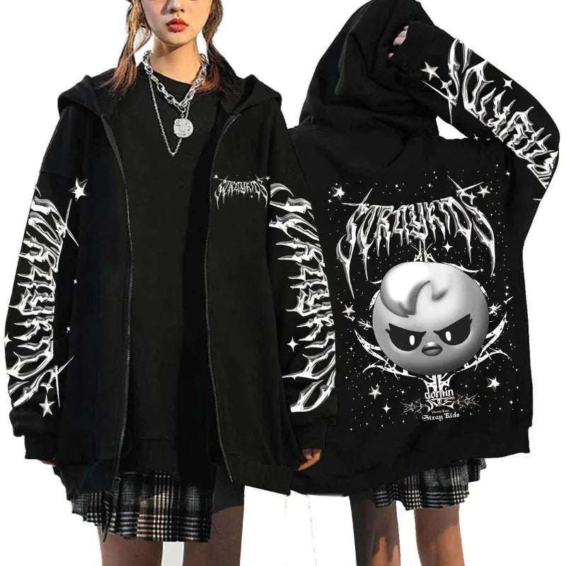 New Style SKZOO Stray Kids Cute Cartoon Surrounding Harajuku Printed Hoodie Loose-fitting Zip-up Hoodie Christmas Birthday Gifts