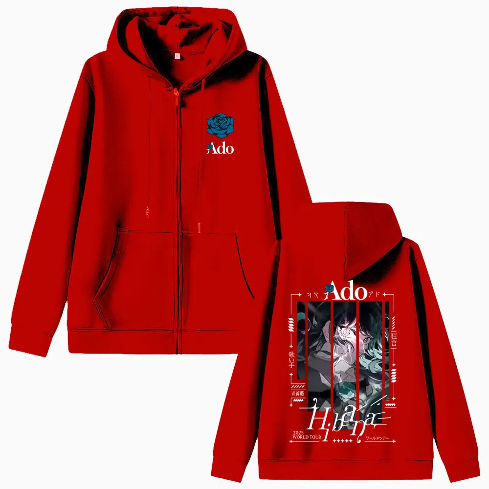 Ado World Tour 2025 Hibana Zipper Hoodie Men Women Fashion Japanese Style Zip Up Jacket Unisex Casual Vintage Zip Up Sweatshirt