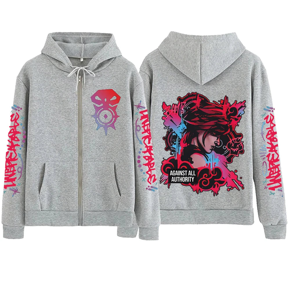 2025 Anime Arcane Vi Zipper Hoodie Harajuku Pullover Tops Long Sleeve Loose Casual Sweatshirts