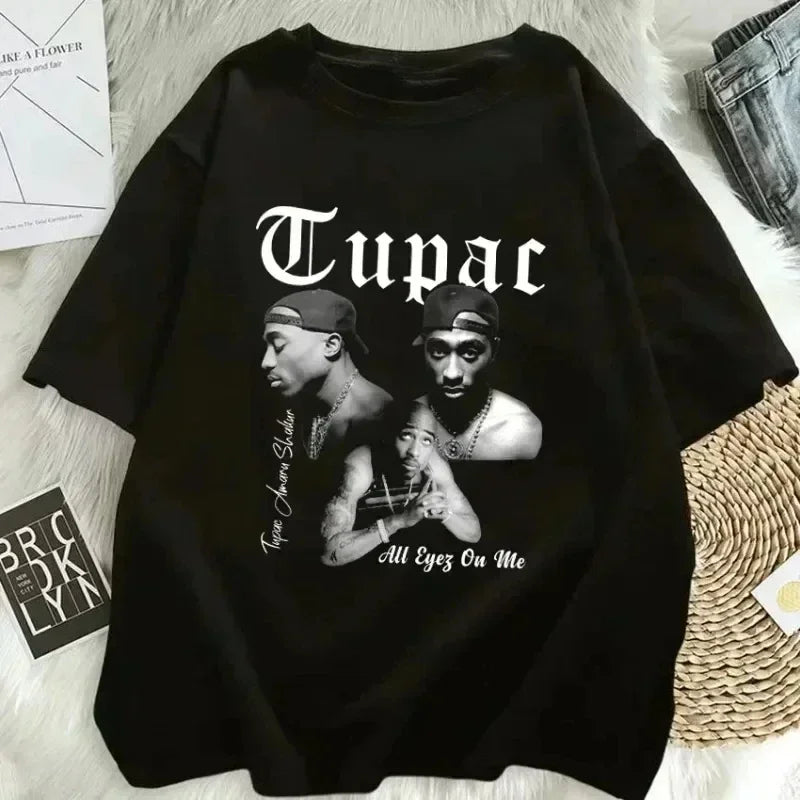 2026 Summer Fashion T-shirt Rapper Tupac Top Hip Hop Street Wear Oversized Short Sleeve T-shirt Men's And Women's T-shirts