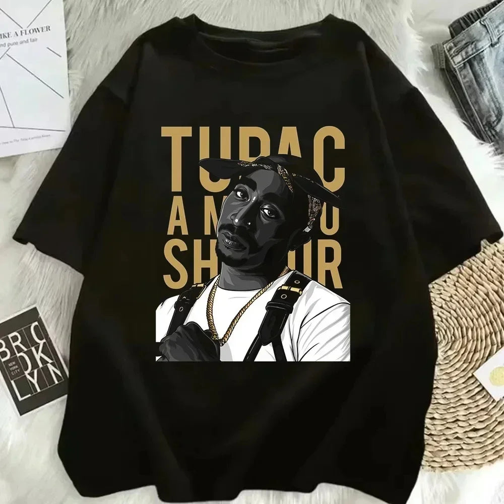 2026 Summer Fashion T-shirt Rapper Tupac Top Hip Hop Street Wear Oversized Short Sleeve T-shirt Men's And Women's T-shirts