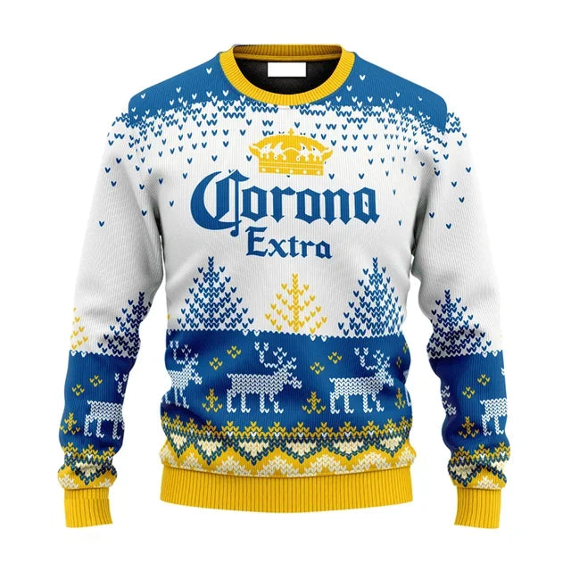 2025 New CORONA EXTRA Christmas Gift Ugly Sweater Hot Selling Merry Christmas Fashion 3D Printed Oversized O-neck Pullover shirt