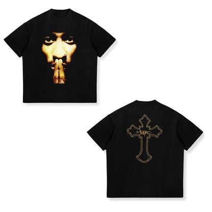 Cotton Print 2pac Summer Men T Shirt Men's Tshirts Rapper Star Tupac  Print Streetwear Women Short Sleeve Casual Tshirt Y2k