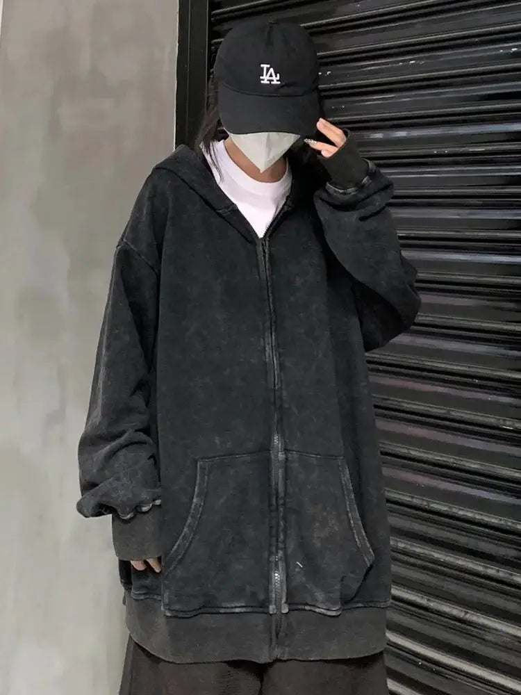 Anime Berserk Wash Zip Up Hoodie Harajuku Retro Gothic Graphic Jacket Hooded Sweatshirt Cotton Hip Hop Men Women Hoody Coat